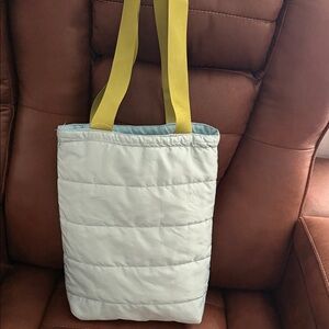 Light Blue Quilted Tote with Green Straps